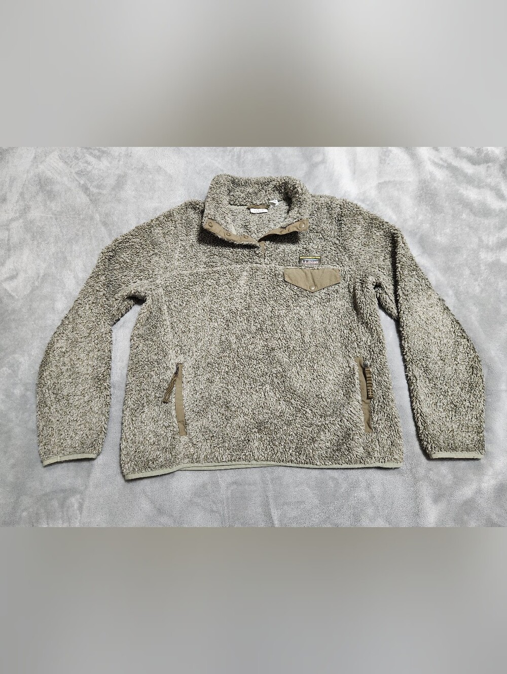 L.L. Bean Taupe Sherpa Fleece Snap Pullover Sweater Small